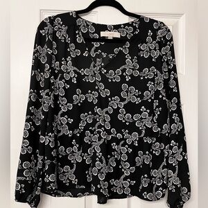 LOFT Monochrome Floral Blouse